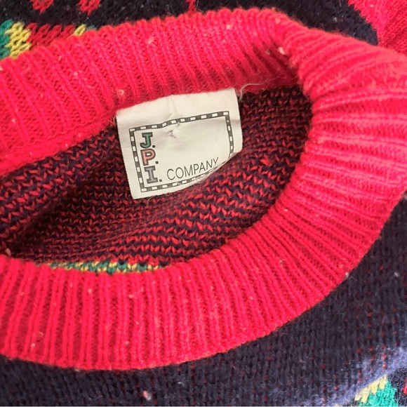 Vintage JPI Company Infant Sweater Red Blue Argyle Style w Diamonds Approx 18Mos - Picture 2 of 6